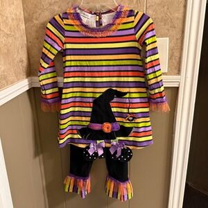 Bonnie Jean Girls Halloween Witch Dress & Leggings Set Sz 6‎ Outfit Multicolored